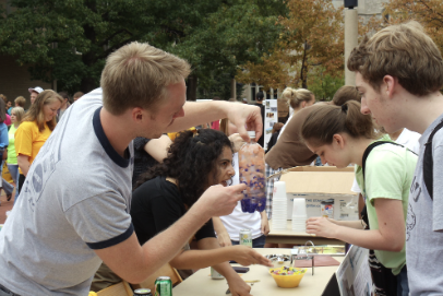 A photo of students working outside